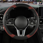 Black Burgundy Microfiber Leather Steering Wheel Cover 14 inch | Breathable Anti Slip Grip Cool Sporty Look Glow for Women Men