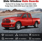 Ram Rain Guards - Window Visors for 2002-2008 Dodge Ram 1500/03-09 Ram 2500/3500 Quad Cab,Outside-Mount Tape-On Side Window Wind Deflectors for Ram Accessories,Vent Visors Shades