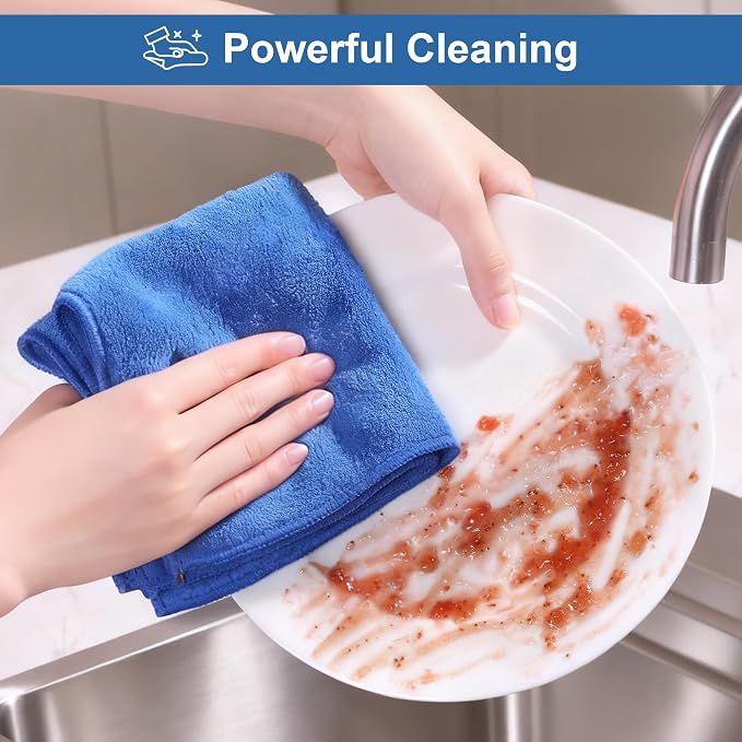 Microfiber Cleaning Cloths 18 Packs, 11.8" x 11.8" Blue Reusable Kitchen Towels, Lint-Free Cleaning Rags, Super Absorbent Cleaning Cloths for Kitchen, Car, and Household Cleaning