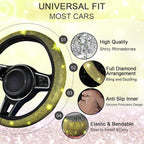 8 pcs Yellow Bling Car Accessories Set for Women, Steering Wheel Cover, Sparkly Seat Belt Covers, Bling Gear Shift Cover, Universal Fit Most Cars (Yellow Diamond)