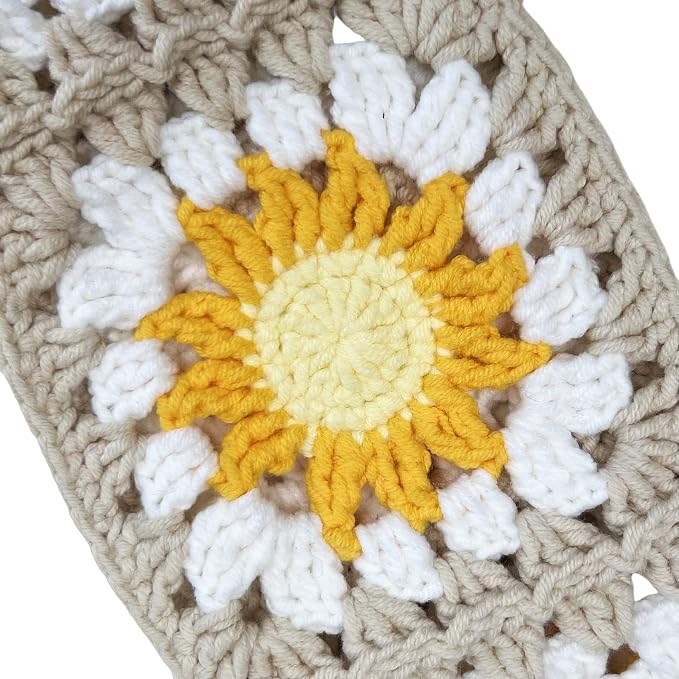 Handmade Crochet White Moon and Sun Car Steering Wheel Covers Universal 14-15 inch for Women and Men (Steer Wheel Cover+ 2 Belt Cover+2 Coaster)