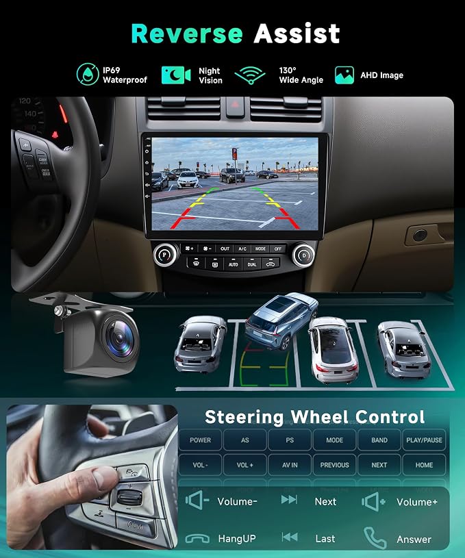 8Core 6G+128G Android 15 Car Stereo for Honda Accord 2003-2007, Car Radio Wireless Carplay Android Auto GPS WiFi 10.1'' Touchscreen DSP Bluetooth 5.0 FM/RDS SWC Backup Camera