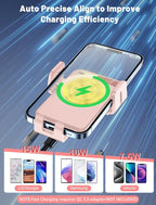Wireless Car Charger, Auto-Clamping Car Mount 15W/10W/7.5W Fast Charging Air Vent Car Phone Mount Compatible with iPhone 15/14/13/13 Pro/12 Pro Max/12 pro/12/11/10 Series, Samsung Galaxy Pink