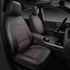 Piping PU Leather Car Seat Cover Full Set,Inside Zipper Design and Reserved Opening Holes，Airbag Compatible,Universal FIT for Car, SUVs,Van,Trucks（Full Set, Black & Pink）