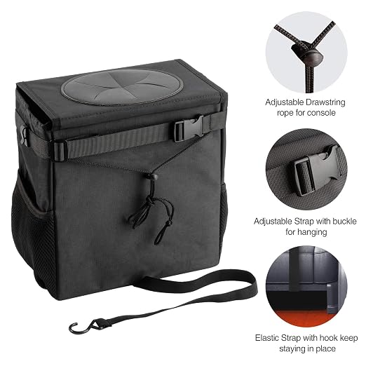Car Trash Can with Lid - Hanging Trash Bin Garbage Can for Car SUV, Leak-Proof Collapsible Automotive Truck Organizer Road Trip Essentials(3.2 Gallon/12L)