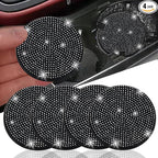 4pcs Bling Car Cup Holder Coaster, 2.75 inch Anti-Slip Shockproof Universal Fashion Car Coasters Insert Bling Crystal Rhinestone Automotive Interior Accessories for Women (4 pcs, Black)