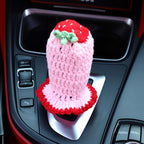 Crochet Steering Wheel Cover Set,Cute Car Steering Wheel Cover Boho 14-15in,Pink Strawberry Granny Square Pattern,Women Car Accessories (Pink (Steering+Shift Knob) Cover)