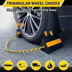 Wheel Chocks (2pair/4pack with Rope) for RV Trailer Camper Truck Car Aircraft, Versatile Heavy Duty Rubber Wheel Chocks Block with 3 Reflective Strips, Tire Wheel Immobilizers & Chocks