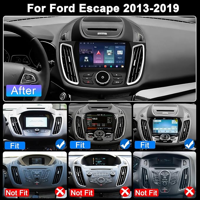8Core 4G+64G Car Radio for Ford Escape 2013-2019: CarPlay Android Auto | Upgrade Android 15 9" Touchscreen Stereo, BT, WiFi 6, GPS, AM, FM, RDS, 36EQ, SWC, 1080P Backup Camera