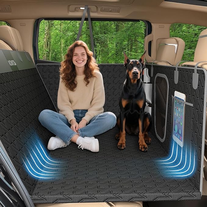 Upgraded Durable Hard Bottom Dog Car Seat Cover with EPE Sponge Cushion, Foldable Dog Rear Seat Protector, Waterproof Pet Car Seat Hammock, Seamless Dogs Back Seat Extender for SUV Truck(XL)