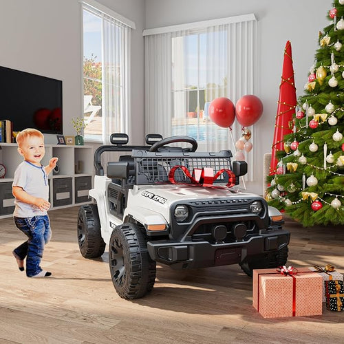 12V Ride on Toys with Parent Remote Control, Toddler Electric Car with Spring Suspension, LED Lights & Music Player - Safe Battery Car for Kids, Easy to Assemble, White