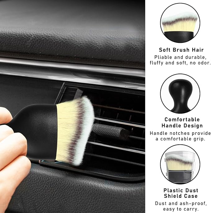2PCS Car Interior Dust Brush, Soft Scratch Free Auto Detailing Brushes, Universal Vehicle Interior Cleaning Tool for Automotive Dashboard, Air Vents, Leather (Beige)