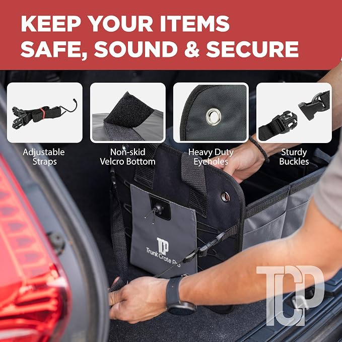 Trunk Organizer For Car, Suv, Truck | Premium Adjustable Multi Compartments Collapsible Car Trunk Organizer With Securing Straps & Non-Slip Bottom (Large Size, Grey)