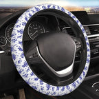 Floral Steering Wheel Cover Car Elastic Steering Wheel Protector | Blue White Anti-Slip Breathable Car Accessories Interior for Women Men Universal 15 Inch Fit Auto SUVs Vans Truck