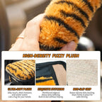5 Pcs Fuzzy Animal Print Car Accessories Set, Soft Fluffy Plush Steering Wheel Cover, Center Console Armrest Pad & Rearview Mirror Cover - Interior Decorations for Women,Universal Fit (Tiger Print)