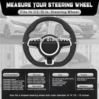 D Shaped Steering Wheel Cover, Flat Bottom Car Wheel Cover 14 1/2-15 in. (37-39 cm), Black and Red Microfiber Leather