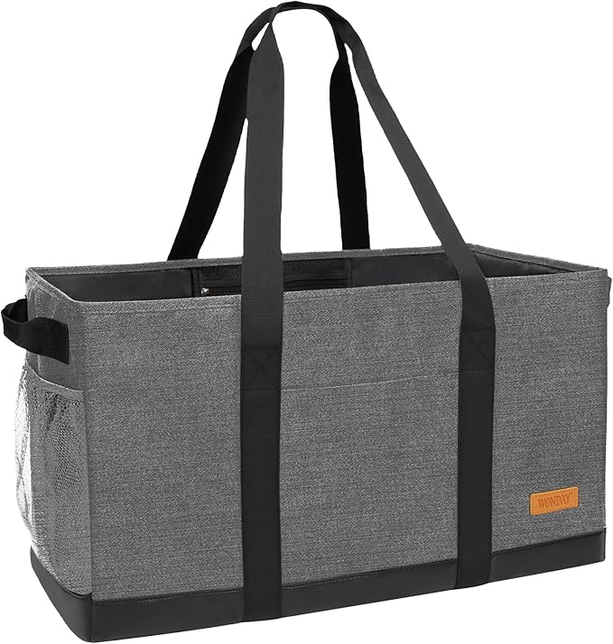 Extra Large Utility Tote Bag - Standing Reusable Grocery Bag with Handle, Collapsible Storage for Shopping, Beach
