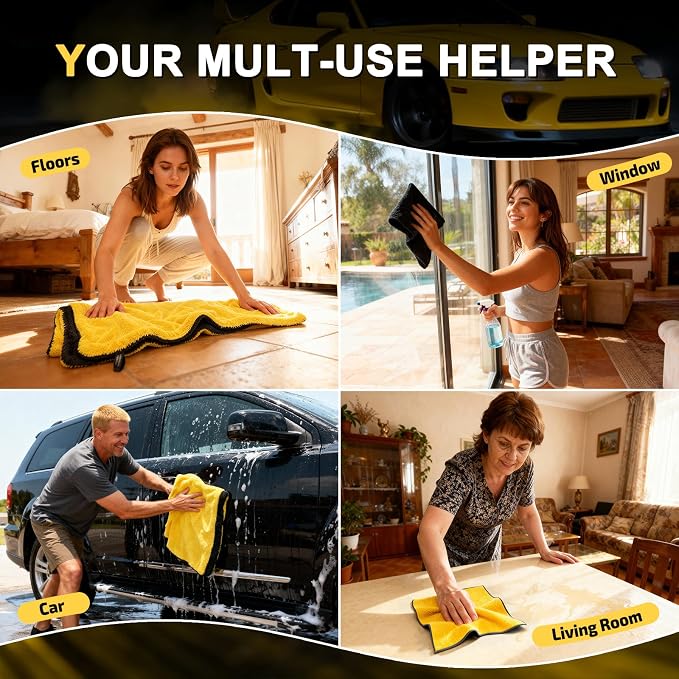 1400 GSM Car Drying Towels Car Detailing– XXL Microfiber Towels for Cars, Trucks (48" x 24"), Ultra-Absorbent, Streak-Free, Scratch-Free, No Water Spots, Double-Twist Pile & Edgeless Design