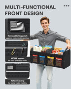 Tactical Car Trunk Organizer - Foldable Trunk Organizer for SUV with Front MOLLE Pocket & Reflective Strips, Essential Car Accessories for Tools & Outdoor Storage, 15.0" x 31.5" x 11.0", Black