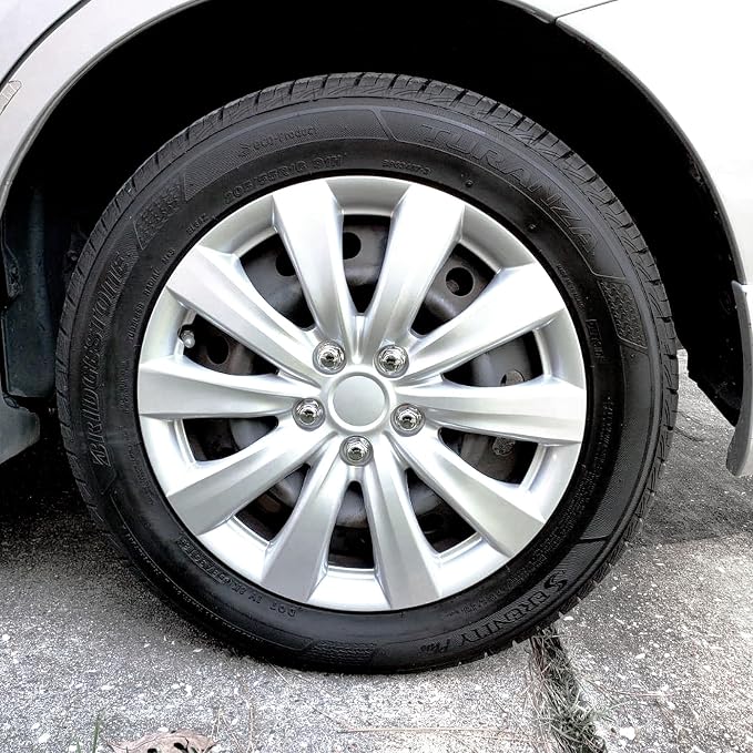 16 Inch Hubcaps Set of 4 - OEM Replacement Snap-On Wheel Rim Covers - Universal Fit Car Wheel Cover for Cars, Trucks, SUV, Vans Durable ABS Silver 10-Spoke Hub-Cap Car Accessories Exterior