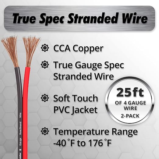 8 Gauge Wire (50ft) Copper Clad Aluminum CAA - Primary Automotive Wire, Car Amplifier Power and Ground Cable, Battery Cable, Car Audio Speaker Stereo, RV Trailer Wiring Welding Cable 8ga