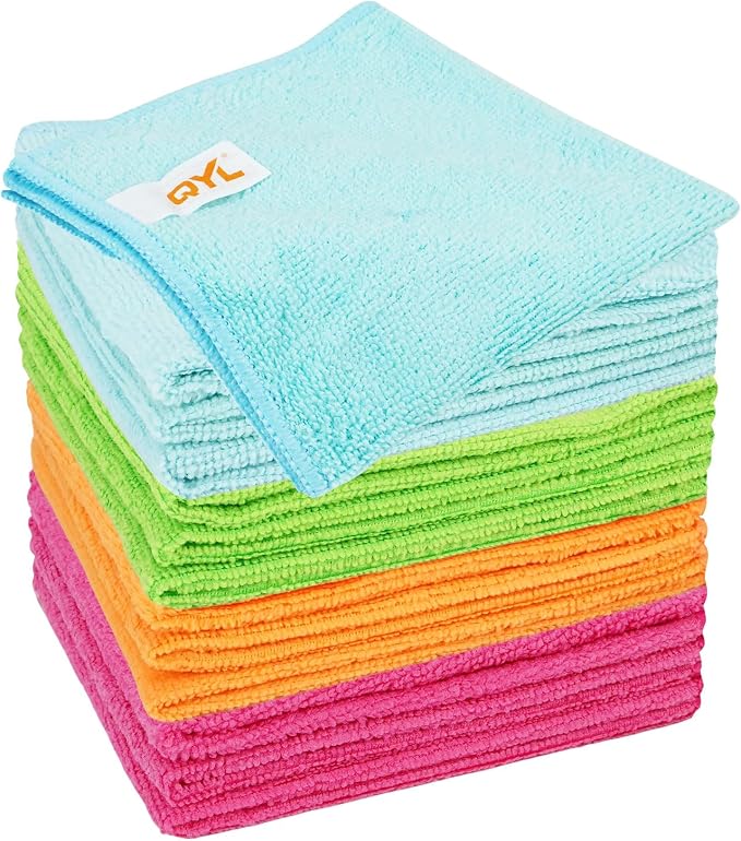Microfiber Cleaning Cloth,12 Pack Cleaning Rags, Cleaning Towels with 4 Color Assorted, 11.8"X11.8"(Green/Blue/Yellow/Pink)