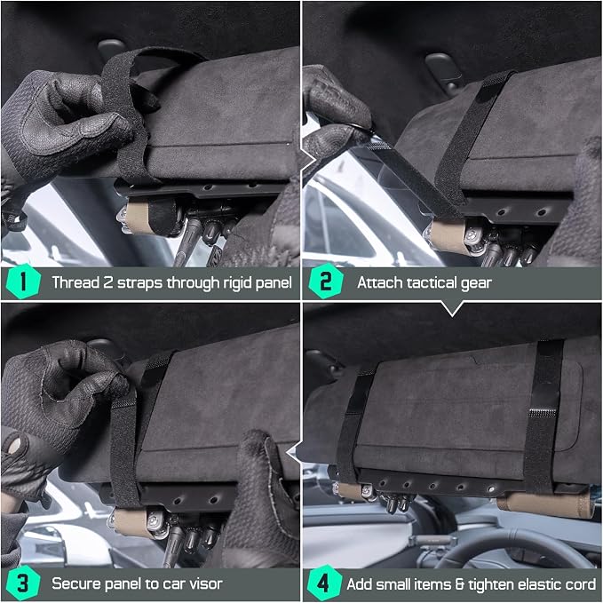 Car Sun Visor Organizer, Rigid Molle Panel Visor Accessories, Modular Vehicle Visor Holder for Tactical Gears and Molle Pouches, Fit Most Vehicles, SUVs, Jeeps, and Trucks