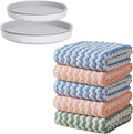 Microfiber Cleaning Cloth, 5 PCS Kitchen Towels(10" x 10"), Absorbent Streak Free Lint Cleaning Cloths, Reusable and Washable Dish Rags with 12" and 10" Lazy Susan Organizer