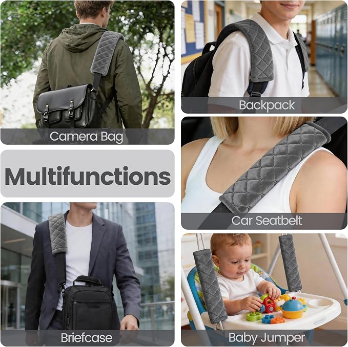 Soft Auto Seat Belt Cover Seatbelt Shoulder Pad Cushions 2 PCS for a More Comfortable Driving Universal Fit for All Cars and Backpack Dark Gray