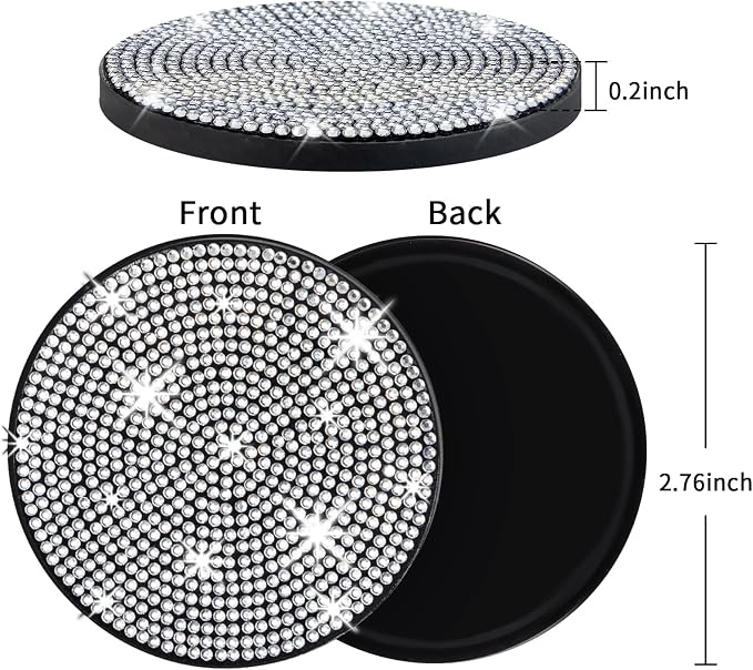 4 Pack Bling Car Coasters, Car Cup Holder Coaster, Rhinestone Coaster for Cup Holders, Silicone Car Coasters for Women Car Interior Accessories (2.75'' White Crystal Circle)