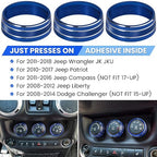 Audio Air Conditioning Button Cover Decoration Twist Switch Ring Trim for Jeep Wrangler JK JKU Patriot 2011-2018, Compass 11-16, Liberty 08-12, Dodge Challenger 08-14 Interior Accessories (Blue)