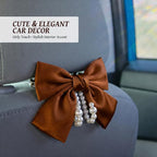 2 PCS Bow Pearl Car Seat Headrest Hook – Cute Purse Hook for Car, Girly Interior Decoration Accessories Hook Hanger, Seatback Holder for Purses & Bags, Elegant Car Organizer (Woody Brown)