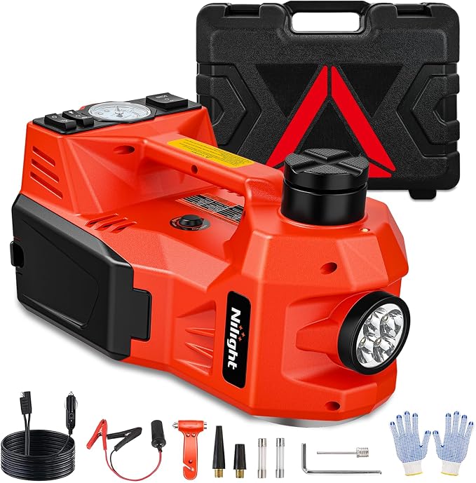 Electric Car Jack 5 Ton 12V Hydraulic with Inflatable Pump LED Light 3 in 1 Portable Floor Jack for Tire Change