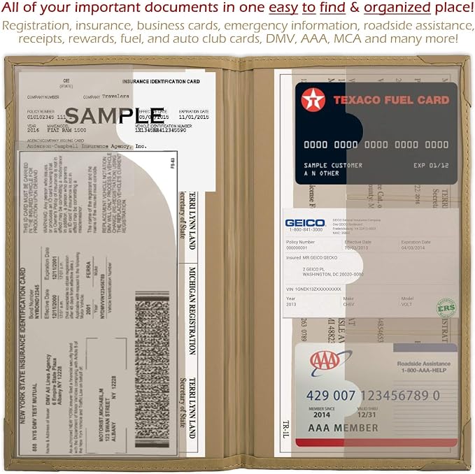 Registration and Insurance Card Holder - Car Organizer - Beige | Vehicle Glove Box Document Organizer, Auto Essential Paperwork Holder for Contact Information Cards, Interior Car Accessories