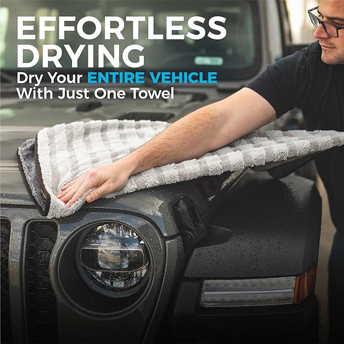 Gauntlet Car Drying Towel, Ultra-Absorbent 70/30 Blend Korean Microfiber, Dries Vehicles Faster Without Scratching, 900 GSM, 30x36 Inches, Ice Grey/Grey, 2-Pack