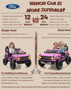 12V Electric Ride on Toys for Toddler, Ford Bronco Raptor Kids Ride on Car with Remote Control, 12 Volt Battery Powered Cars for Children with Smooth Start, Bluetooth (12V, Pink)