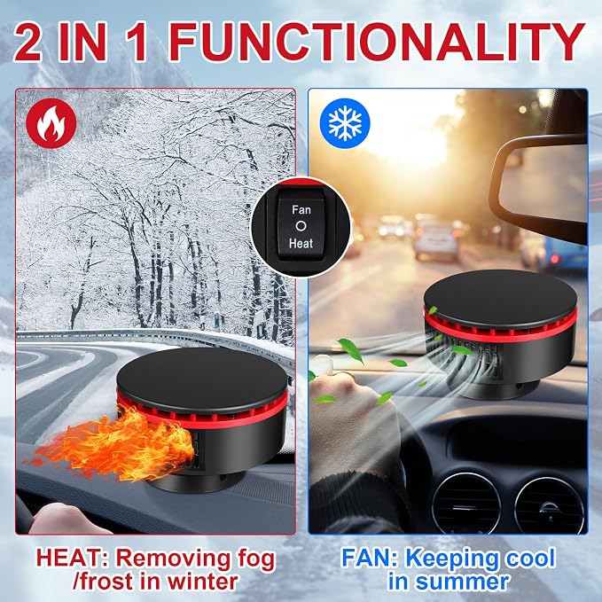 3 Pcs Portable Car Heater 12v Vehicle Heaters 2 in 1 150w Plug in Cigarette Lighter Windscreen Defogger Defroster 360° Fast Heating Cooling Fan Air Circulator for Winter Suv Rv(Red)