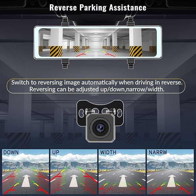 Mirror Dash Cam with Wireless Apple Carplay&Android Auto,11.26" Voice Control Rear View Mirror 1080P Front and Rear View Dual Cameras,FM Transmitter,Night Vision,Parking Assistance, WDR,Loop Recording