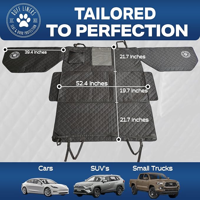 Dog Hammock for Car, Black – As Seen on Shark Tank – Back Seat Protector for Cars, Mid-Size SUVs, & Mid-Size Trucks – Waterproof, Touch Fasteners, & Belt Slots – Heavy Duty Dog Seat Cover