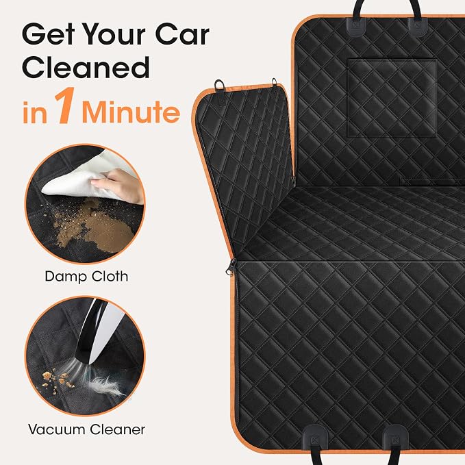 Dog Car Seat Cover for Back Seat, 100% Waterproof Heavy Duty Pet Seat Cover Hammock with Side Flaps, Nonslip Scratchproof Car Seat Protector for Cars and SUVs (Black)