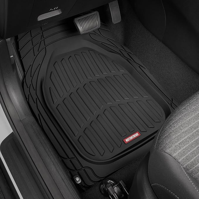 2 Piece Front Car Floor Mats- Black FlexTough Contour Liners-Deep Dish Heavy Duty Rubber Floor Mats for Car SUV Truck & Van-All Weather Protection, Universal Trim to Fit