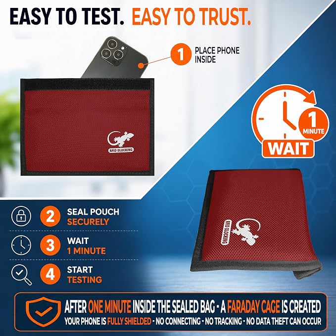 Faraday Bag, Anti-Tracking GPS RFID Car Key Signal Blocker Wallet Shielding Pouch Protective Case for Cell Phone Car Key FOB, Data Privacy, Electronic Device Security (RED - NYLON)