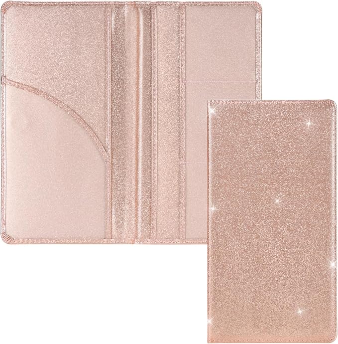 Car Registration and Insurance Holder, Car Accessories Vehicle Glove Box Car Organizer Men Women Wallet Case with Magnetic Shut for Cards, Essential Document, Driver License, Bling Rose Gold