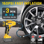 Portable Tire Inflator Air Compressor Compatible with Dewalt 20V Battery, DC 12V Car Power Supply, 160PSI Cordless Air Pump with LCD Pressure Gauge, LED Light, 5 Preset Modes for Car, Bike, Ball