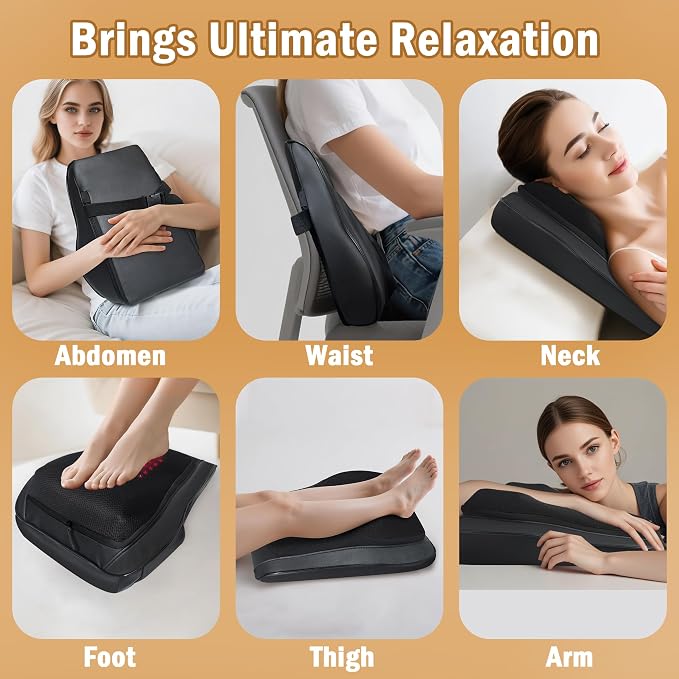 Back Massager with Heat, Shiatsu Chair Cushion for Lower Back | Upper & Lower Back 2-Level Heat, 16 Nodes Bidirectional Deep Kneading, Removable Washable Cover, Universal Fit for Mom, Dad