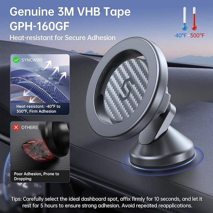 for MagSafe Car Mount - Magnetic Phone Holder for Car Dash,360° Rotation Strong Magnets Car Phone Holder Compatible iPhone 17 16 15 14 13, MagSafe Car Accessories, Titanium Silver