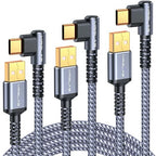 USB C Charger Cable 3.2A, [3-Pack,10+6.6+3.3FT] Type C Charger Fast Charge Cable Right Angle [90°& Gold-Plated] Durable Braided USB A to USB C Cord for iPhone 16 15 Samsung S10 S9 Note 8 S21 LG