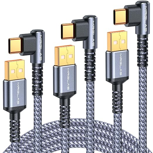 USB C Charger Cable 3.2A, [3-Pack,10+6.6+3.3FT] Type C Charger Fast Charge Cable Right Angle [90°& Gold-Plated] Durable Braided USB A to USB C Cord for iPhone 16 15 Samsung S10 S9 Note 8 S21 LG