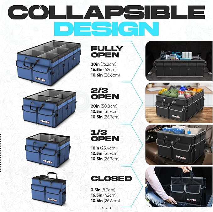 Trunk Organizer with Cooler For SUV Car Trunk, Foldable Storage, Car Accessories for Women Men, Collapsible Bag, 600D Oxford, Non Slip Bottom, Straps, Soft Cover (105L)
