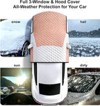 Padded Windshield Sun Shade Hood Cover Universal Fit Sedan SUV | Waterproof Windshield, Driver Side Window and Engine Hood Shield, All Weather Vehicle Guard Against UV Rays, Snow, Ice, Hail
